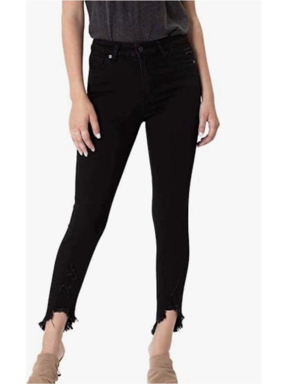 KanCan Black Raw Hem Skinny Ankle Jeans Grunge Bohemian Western Size 13/30